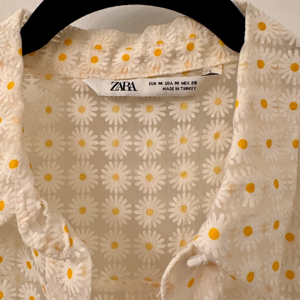 Zara Cream Black Boxy Blouse with Notched Collar - Picture 3 of 4